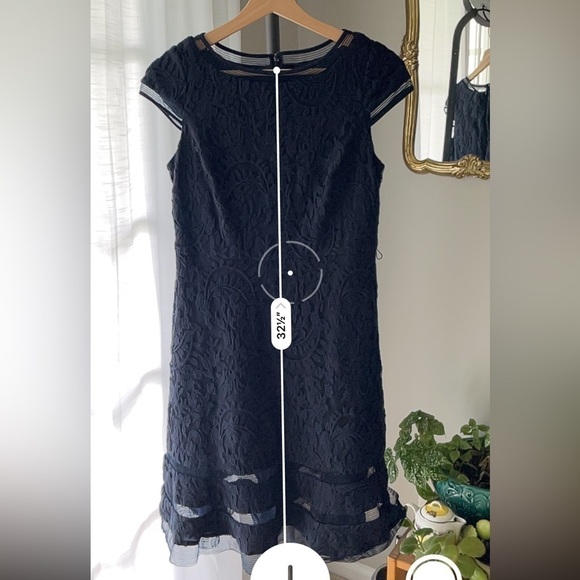 Adrianna‎ Papell Navy Blue Lacey Midi Dress - Cap Sleeves, Boat Neck, Flared Hem - Picture 11 of 12